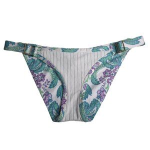 Becca Women Bikini Bottoms M Floral Paisley White Green Adjustable Straps Sample